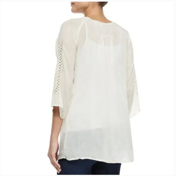 Johnny Was Collection "Liya" Georgette Tunic Blouse Embroidery Eyelet Sz Medium - Picture 13 of 13